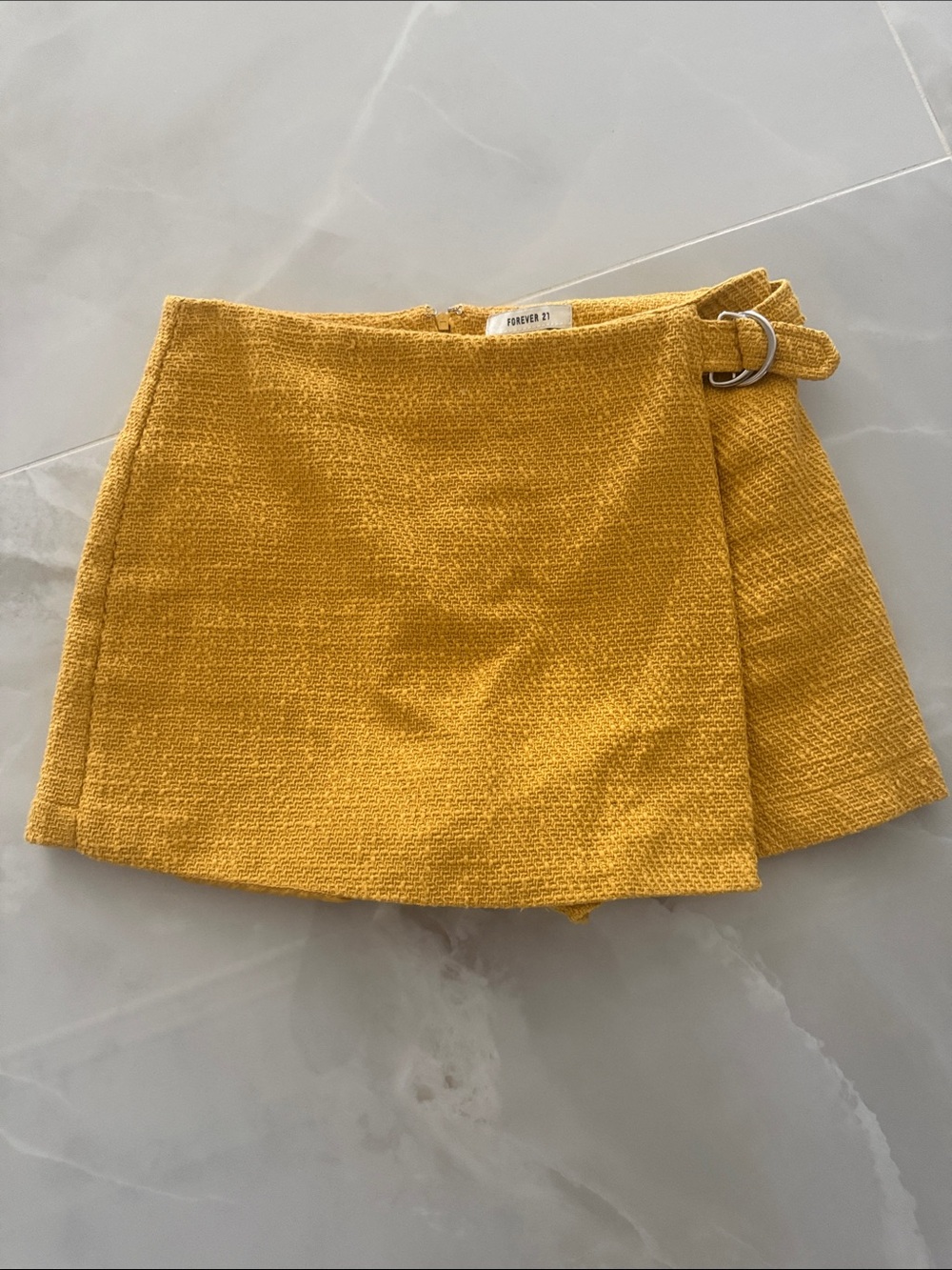 Forever 21 Yellow Textured Wrap Mini Skirt with Buckle